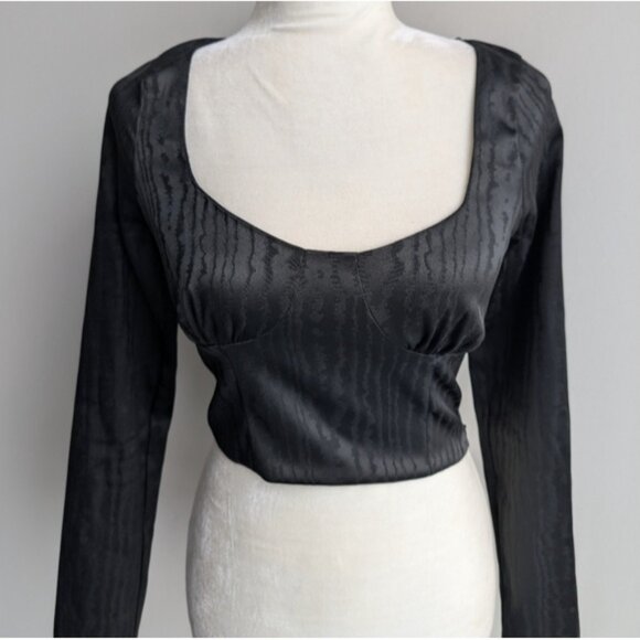 Zara black satin long sleeve crop top - Picture 3 of 6